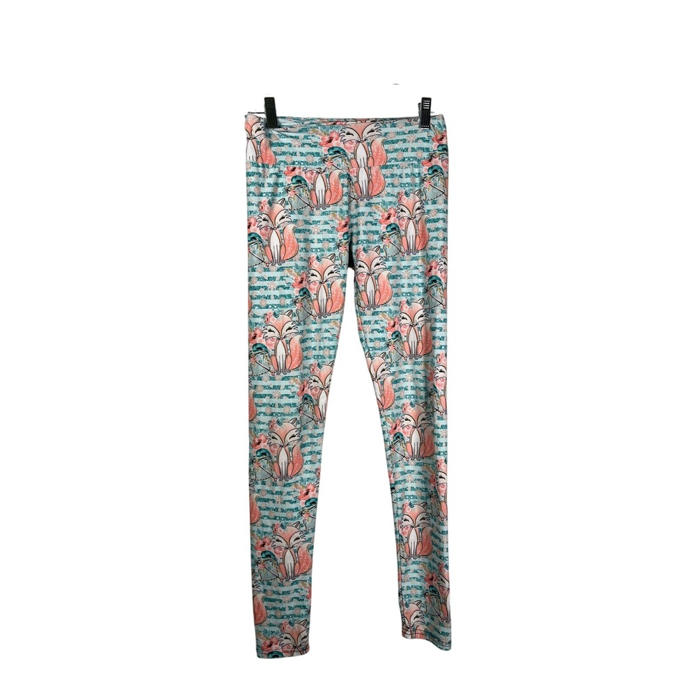 Tween Leggings Fox Floral Print Mint Green Stretchy Pants